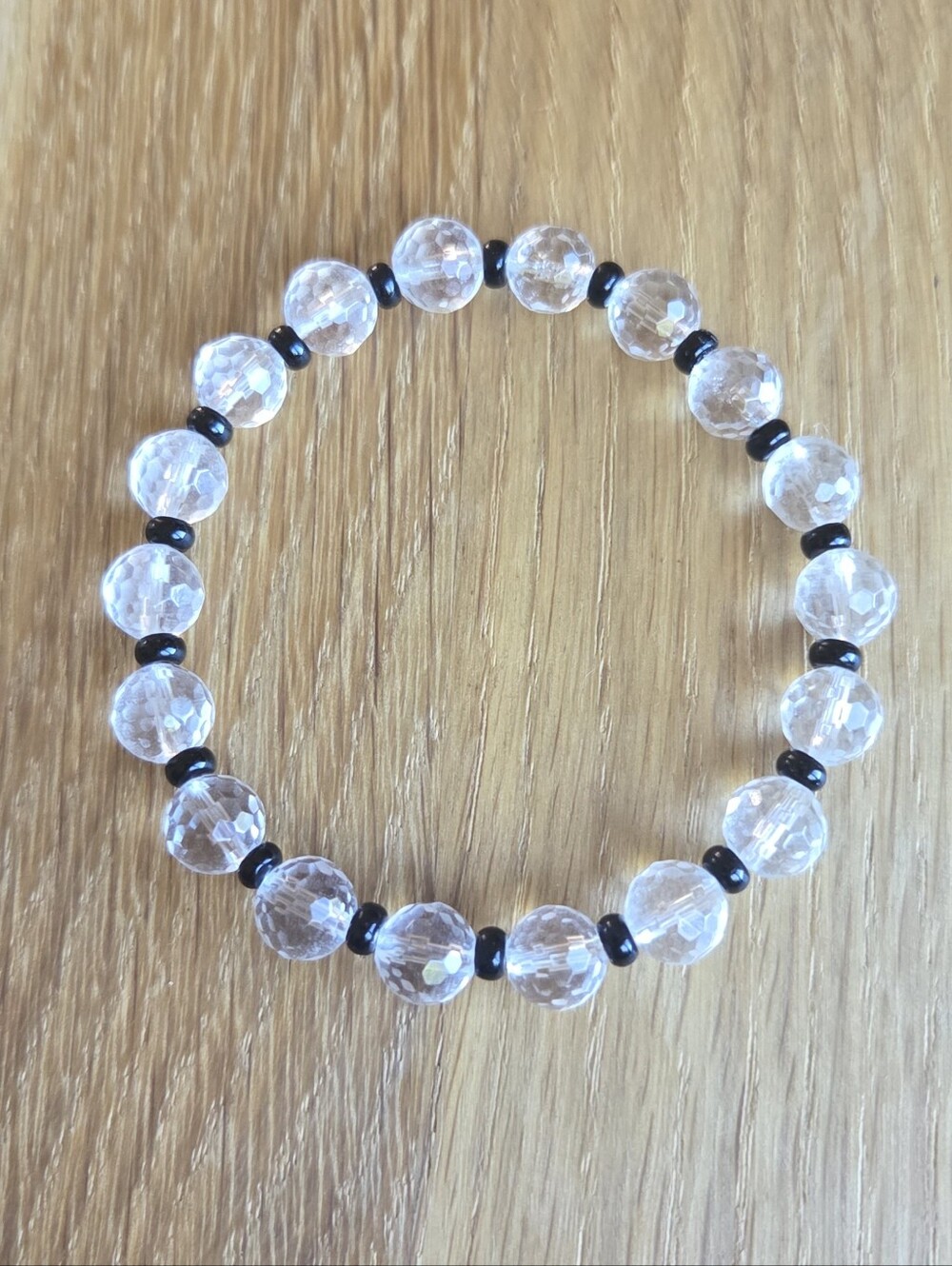 Clear Quartz & Black Obsidian Beaded Stretch Bracelet | Handmade